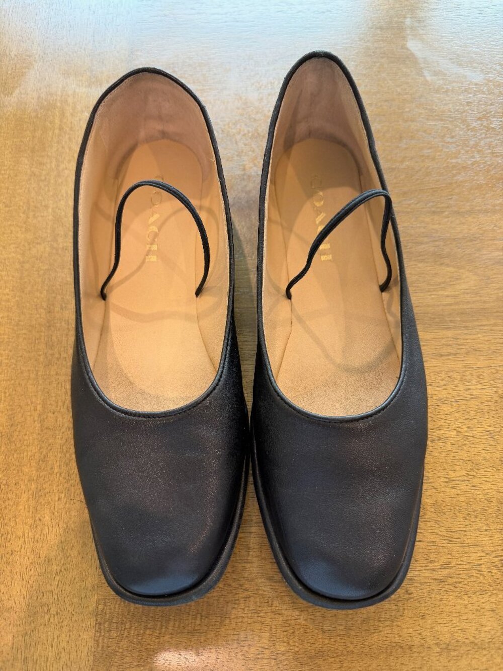 Coach Black Leather Square Toe Ballet Flats Size 7B